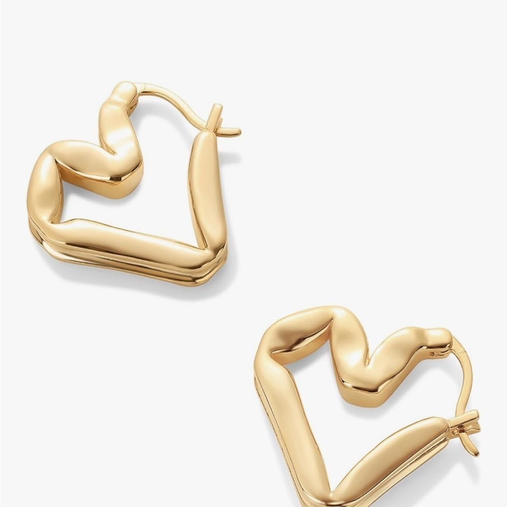 14k Yellow Gold Plated Abstract Heart Earrings Silver Posts